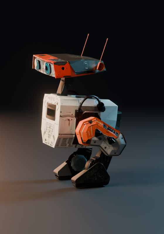 Three-quarter view of the painted droid